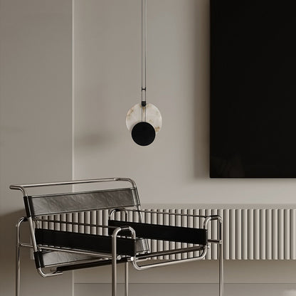 LuxRoyale Luna Alabaster LED Pendant Light-Black & White Disc Design