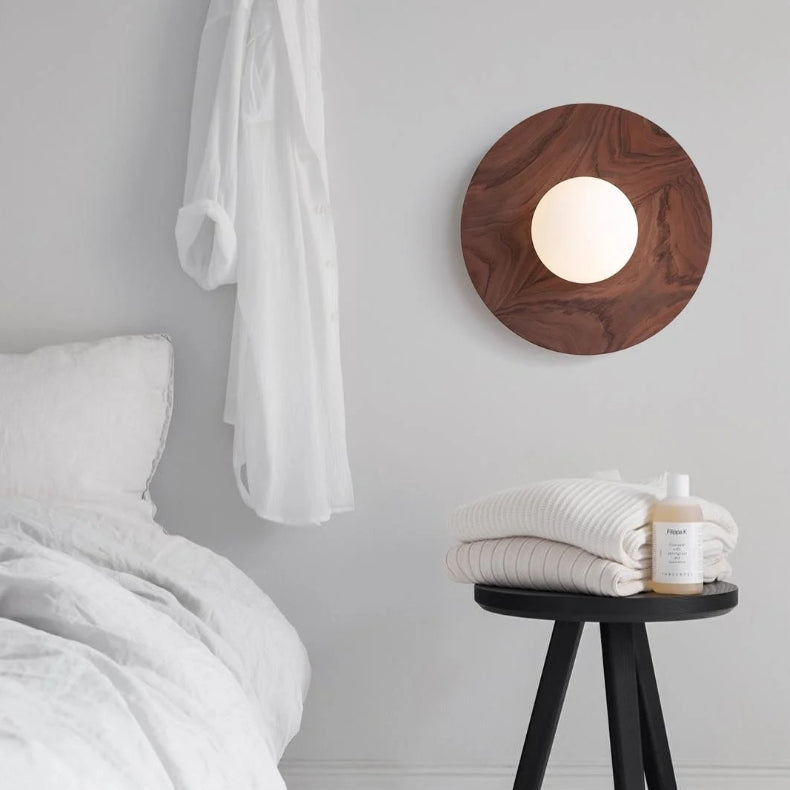 Lumora Modern Solid Wood Wall Light with Frosted Glass Globe