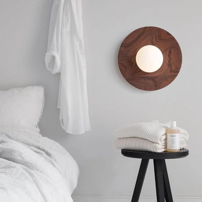 Lumora Modern Solid Wood Wall Light with Frosted Glass Globe