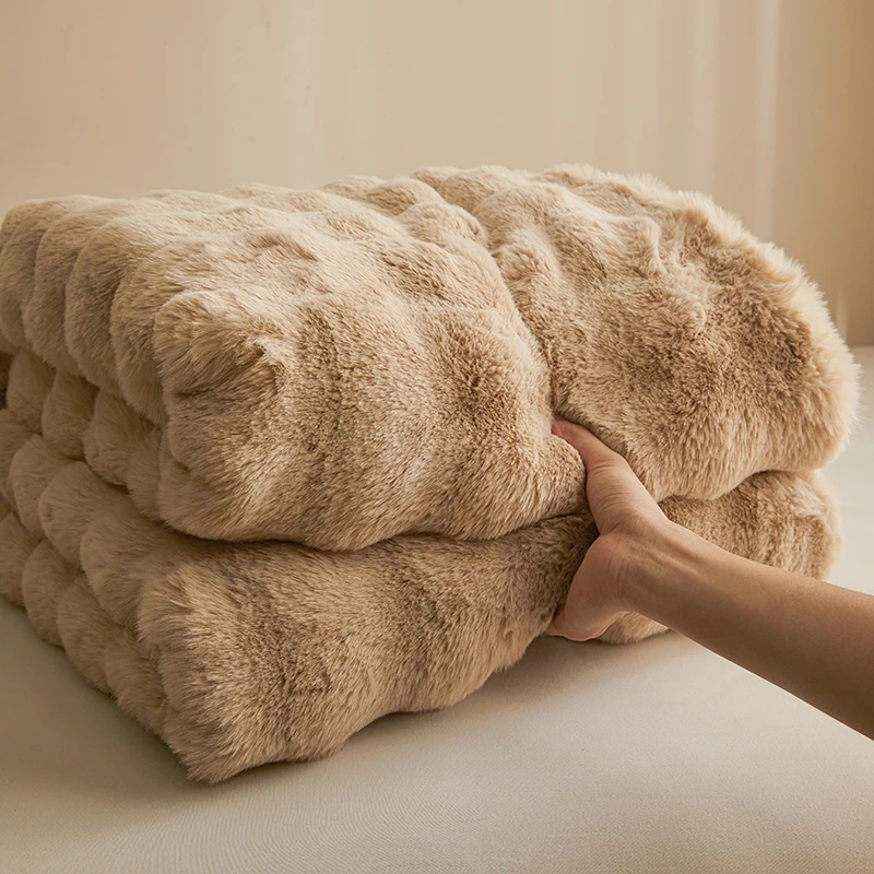 RoyaleGlow Luxe Faux Rabbit Fur Throw Blanket - Ultra Soft & Plush Comfort