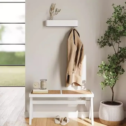 LuxRoyale Floating Oak Wall Shelf & Coat Rack with Concealed Hooks