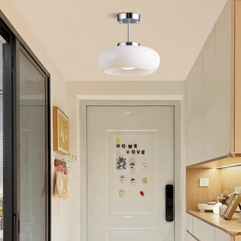 Lumora Vintage Semi-Flush Ceiling Light With Orange Dome Glass Shade For Bedroom