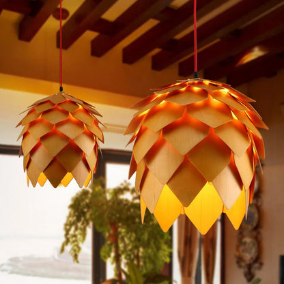 Lumora Pine Cone Wooden Pendant Light | Nordic Japandi Ceiling Lamp