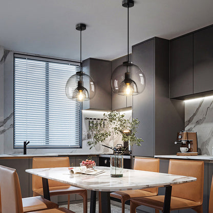 RoyaleGlow Smoked Glass Pendant Light-Modern Hanging Ceiling Fixture For Kitchen Island