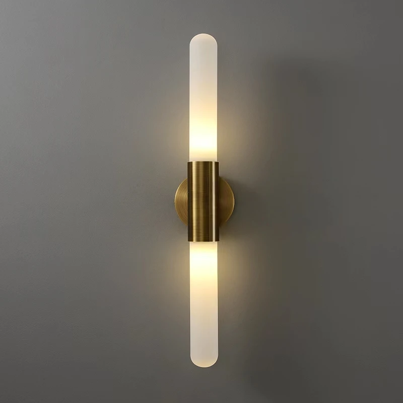 LuxRoyale Modern Brass LED Wall Sconce with Frosted Glass Rod for Bedroom & Living Room