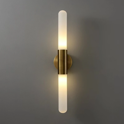 LuxRoyale Modern Brass LED Wall Sconce with Frosted Glass Rod for Bedroom & Living Room