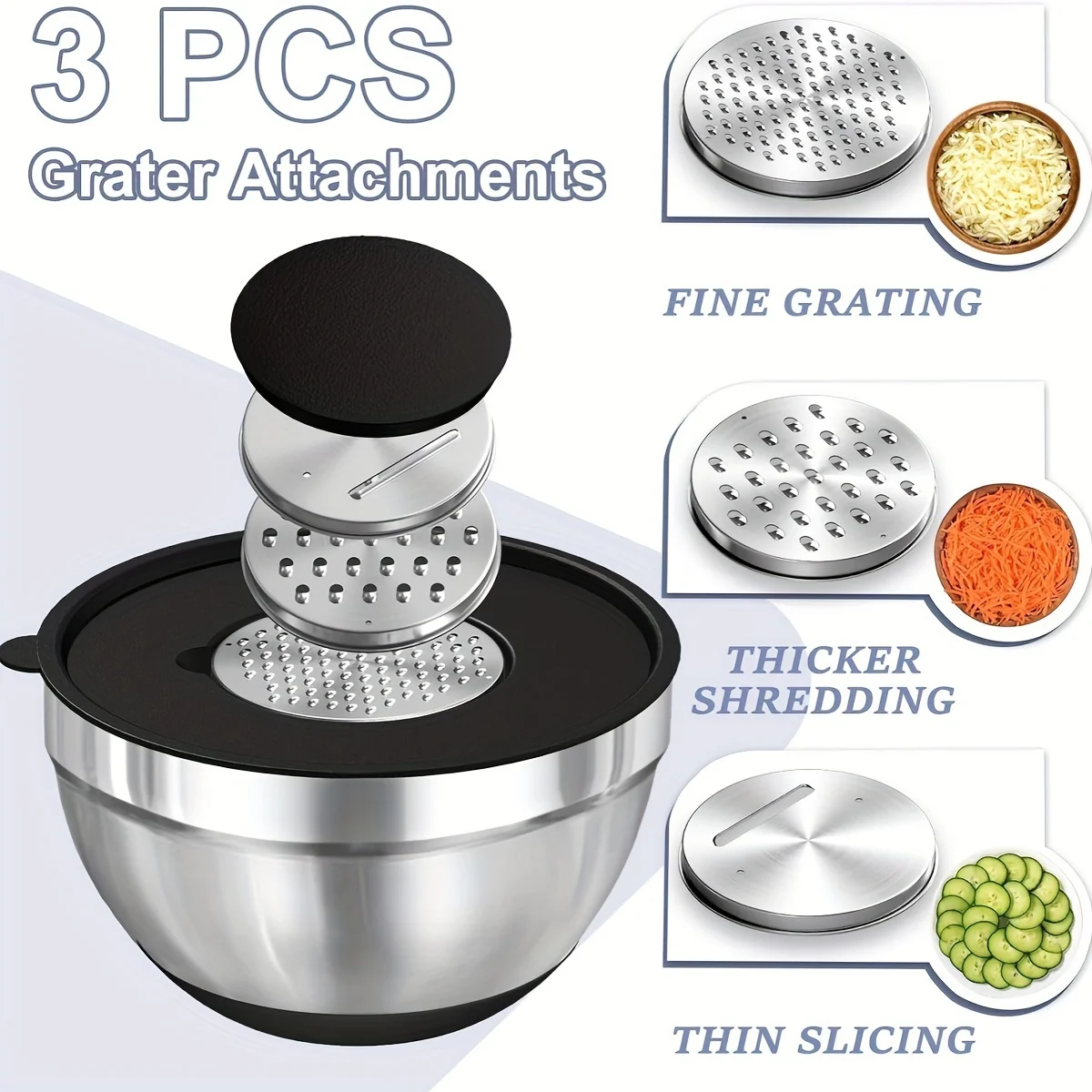 Rayvia Professional Stainless Steel Mixing Bowl Set with Airtight Lids & Graters