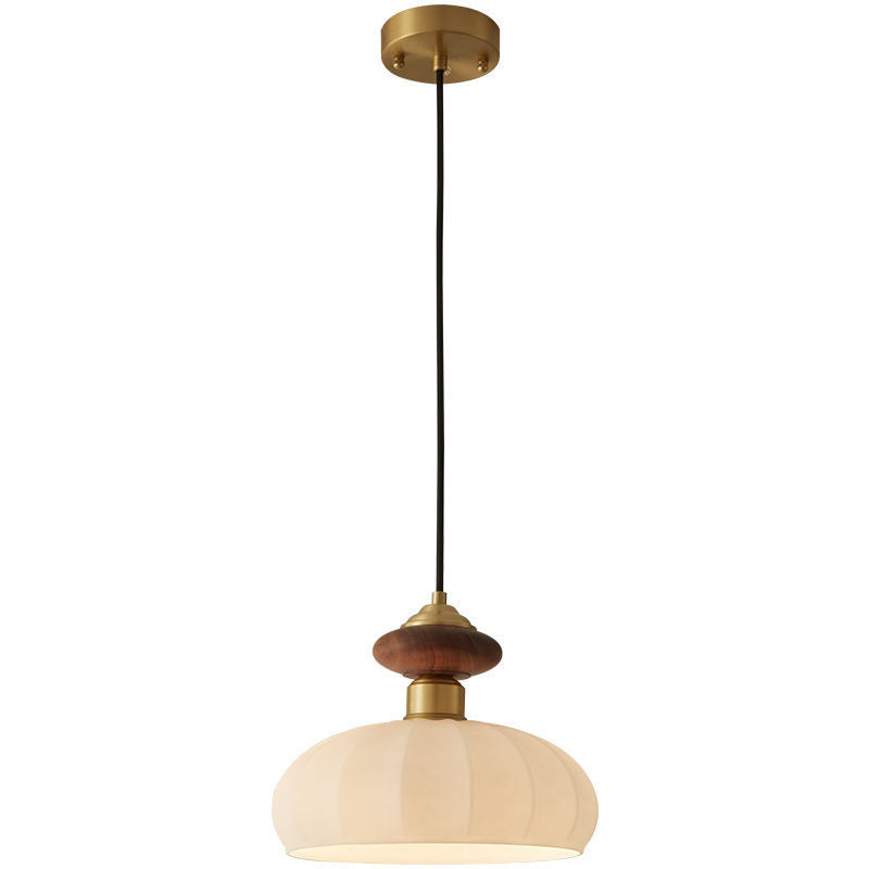 RoyaleGlow Modern Glass Pendant Light Brass And Walnut Kitchen Island Hanging Lamp