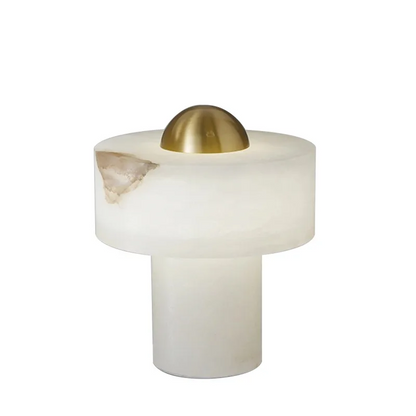 LuxRoyale Alabaster & Brass Minimalist Table Lamp Modern Bedside Accent Light