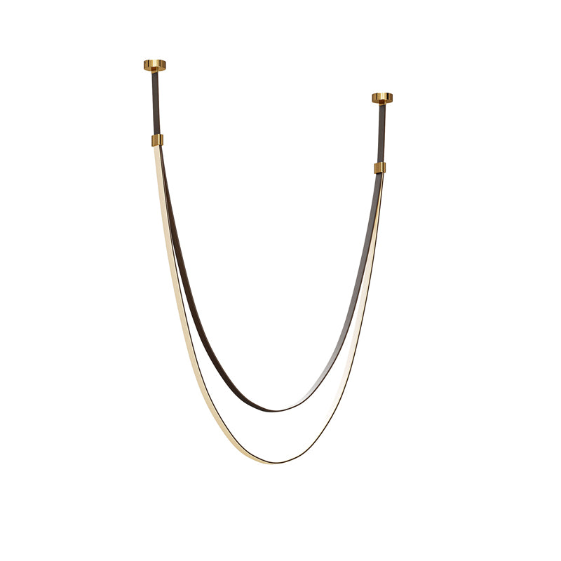 LuxRoyale Modern Leather Strap LED Chandelier - Dimmable Black Gold Chrome Finishes
