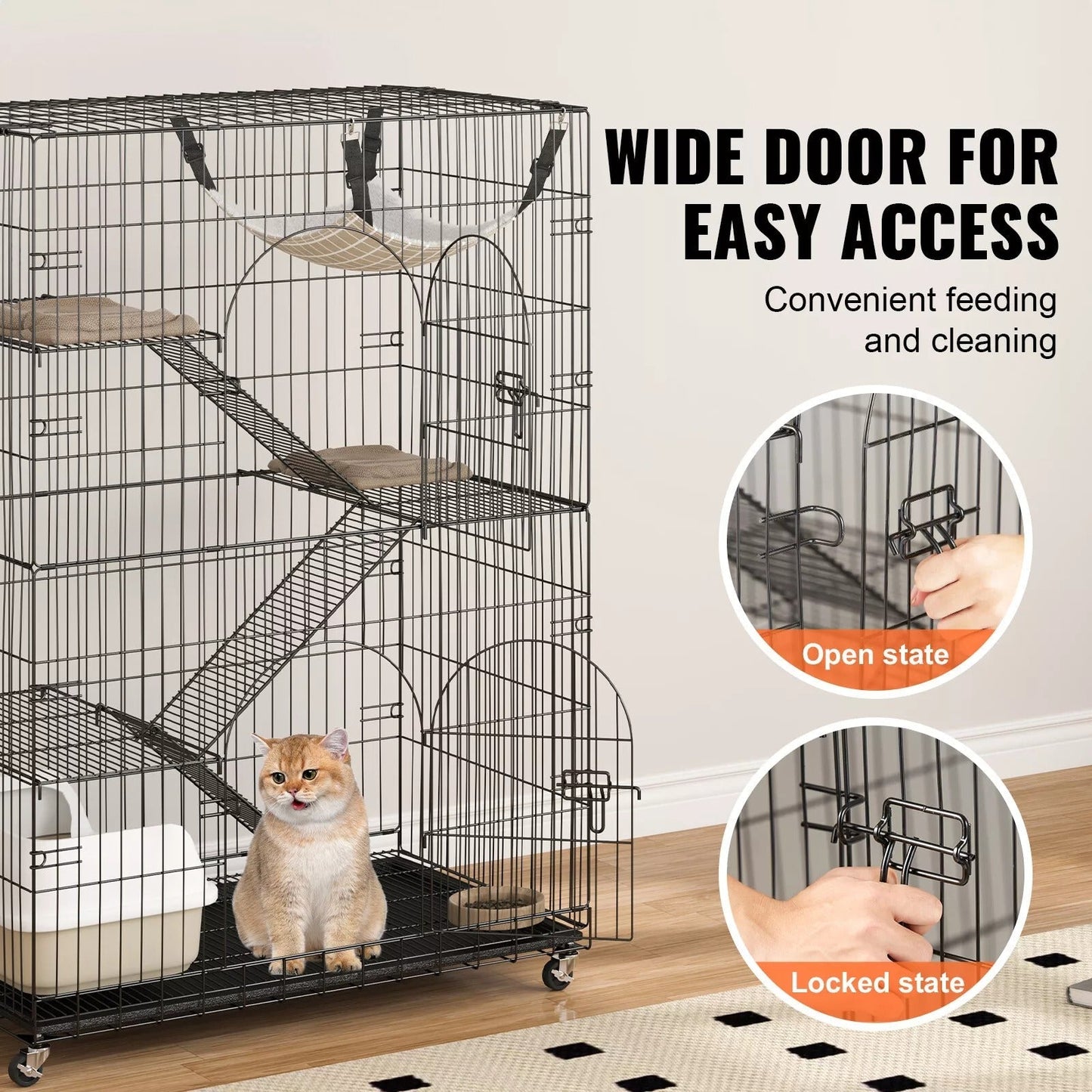 Royaleva Indoor Cat Cage Enclosure with 4 Tiers and Hammock