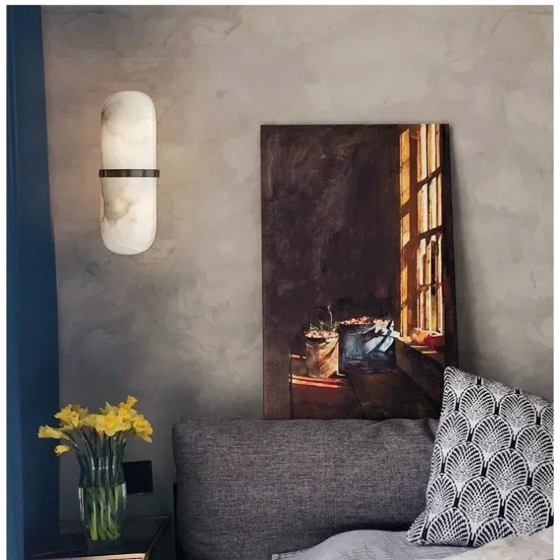 RoyaleGlow Modern Nordic Marble Wall Sconce with Integrated LED & Metal Accent