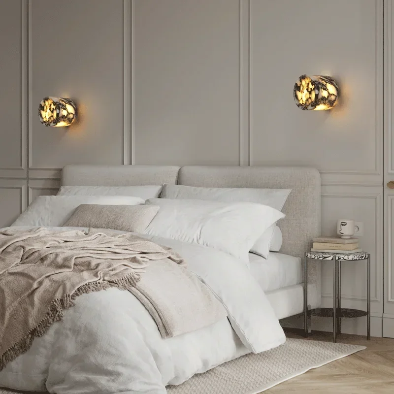 RoyaleGlow Natural Marble Wall Sconce - Modern Luxury Light with Black & White Stone