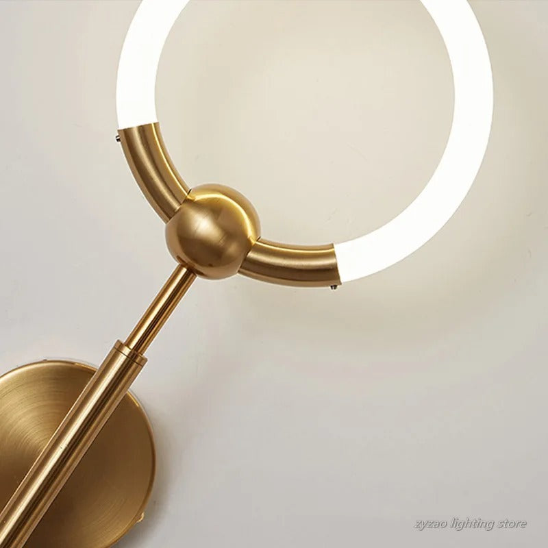 RoyaleGlow Modern LED Wall Sconce, Gold & Black Iron, Acrylic Circle Light for Bedroom