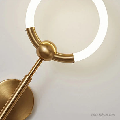 RoyaleGlow Modern LED Wall Sconce, Gold & Black Iron, Acrylic Circle Light for Bedroom