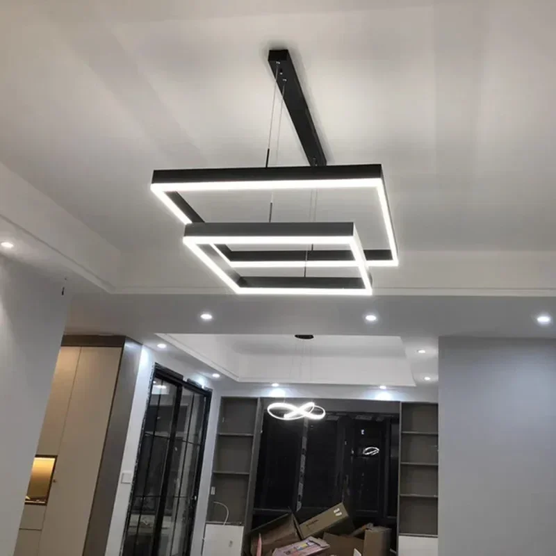 RoyaleGlow Modern Square LED Chandelier for Living Room, Dining Room & Kitchen Island