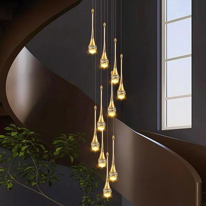 LuxRoyale Waterfall Gold LED Crystal Chandelier for Staircase Entryway