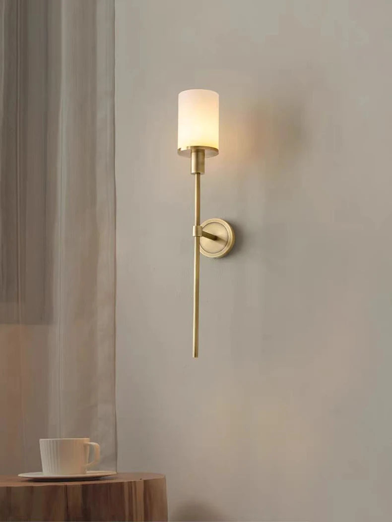 Royelux Modern Alabaster Wall Sconce - Elegant Transitional Brass & Glass Light