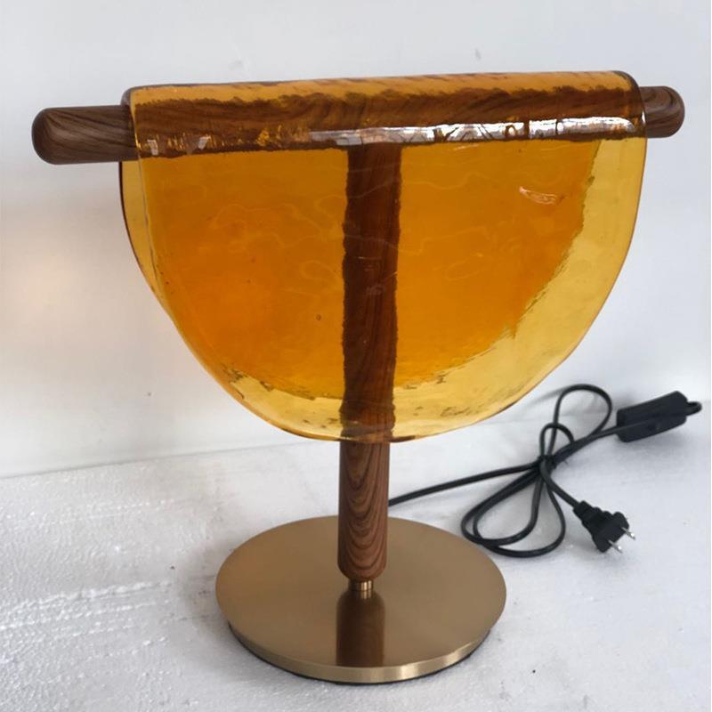 RoyaleGlow Half Moon Table Lamp Nordic Amber Glass LED Light
