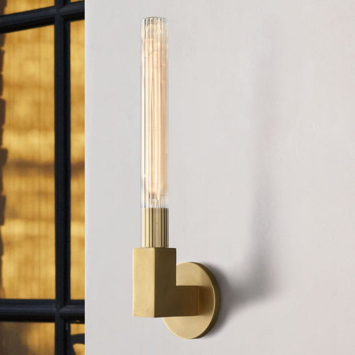 RoyaleGlow Modern Brass Wall Sconce-Fluted Glass Vanity Light Fixture