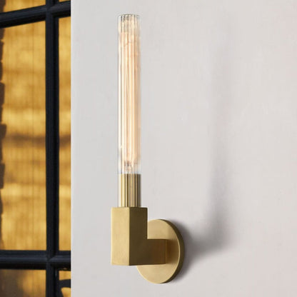RoyaleGlow Modern Brass Wall Sconce-Fluted Glass Vanity Light Fixture