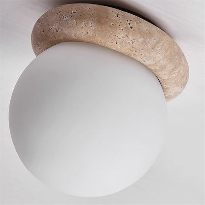LuxRoyale Outdoor Wall Sconce Light with Natural Stone Base & Frosted Globe Shade