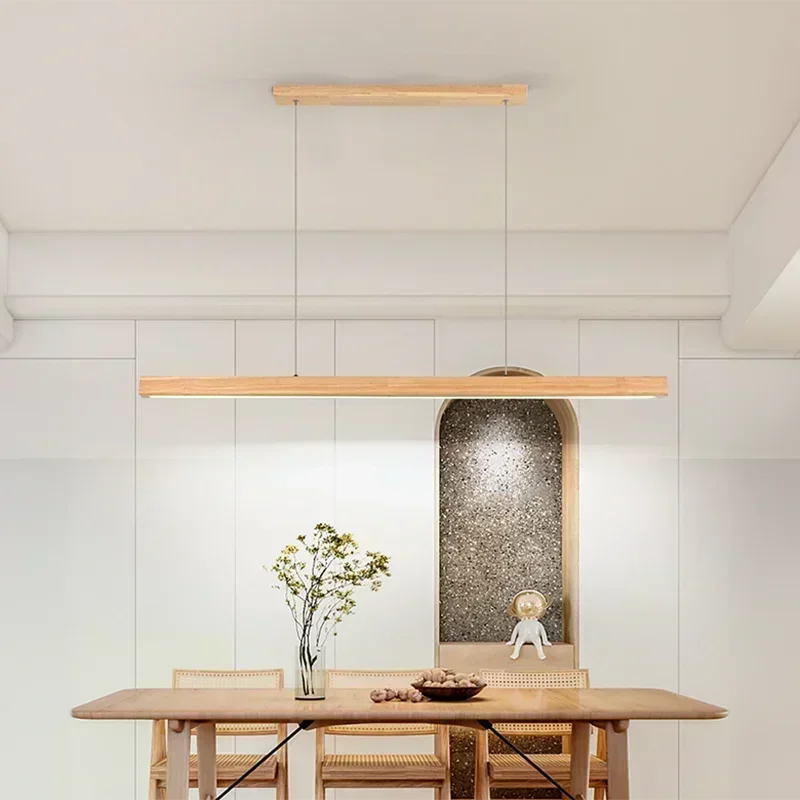 Rayvia Modern Linear Wood LED Pendant Light for Kitchen Island & Bar Dining