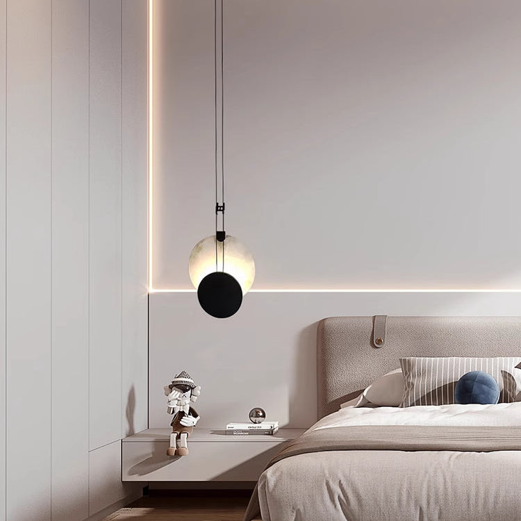 LuxRoyale Luna Alabaster LED Pendant Light-Black & White Disc Design