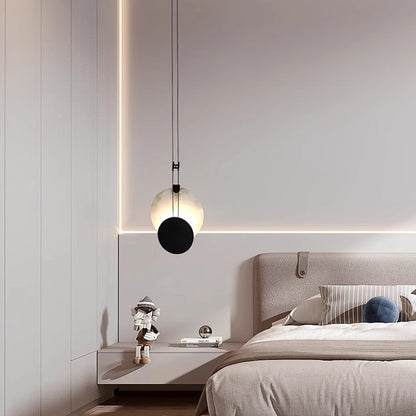 LuxRoyale Luna Alabaster LED Pendant Light-Black & White Disc Design