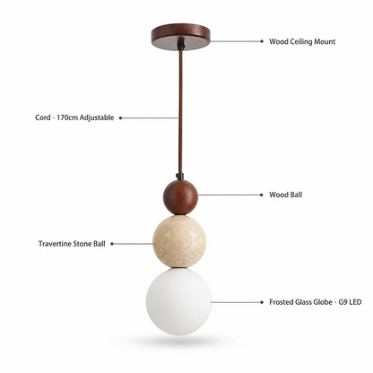 RoyaleGlow Travertine Globe Pendant Light - Glass Hanging Lamp