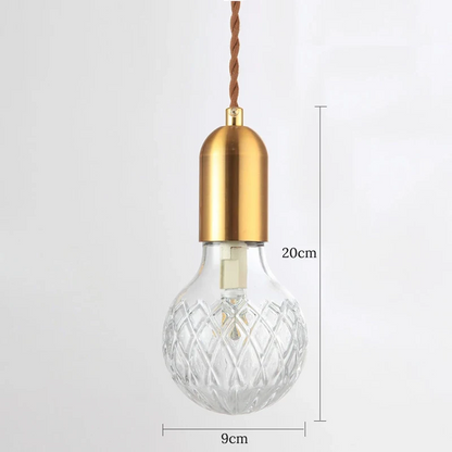 LuxRoyale Golden Brass Pendant Light with Diamond Cut Glass Shade