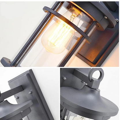 LuxRoyale Outdoor Wall Sconce Black Modern IP55 Waterproof Clear Glass Shade Lamp
