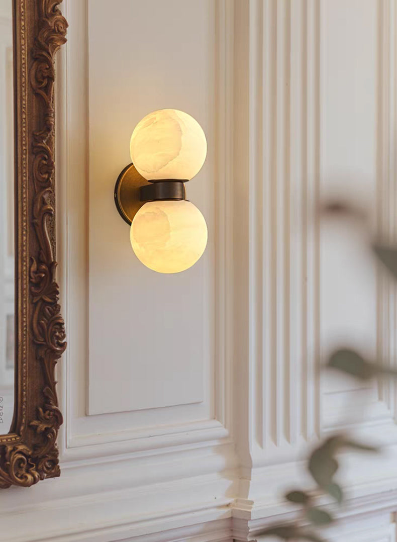 Royelux Modern Marble Dual Globe Wall Sconce - Elegant Nordic Brass Light