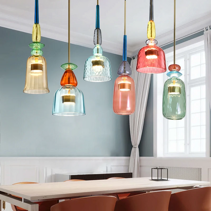 LuxRoyale Artistic Jewel-Toned Glass Pendant Light - Modern Sculptural Ceiling Lamp
