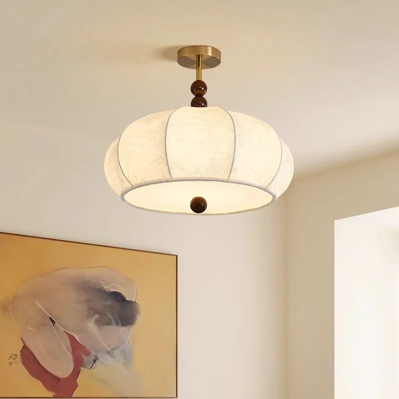 RoyaleGlow Pleated Fabric Semi-Flush Mount Ceiling Light with Botanical Print