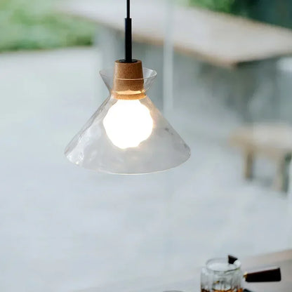 RoyaleGlow Modern Textured Glass Pendant Light with Wood Detail