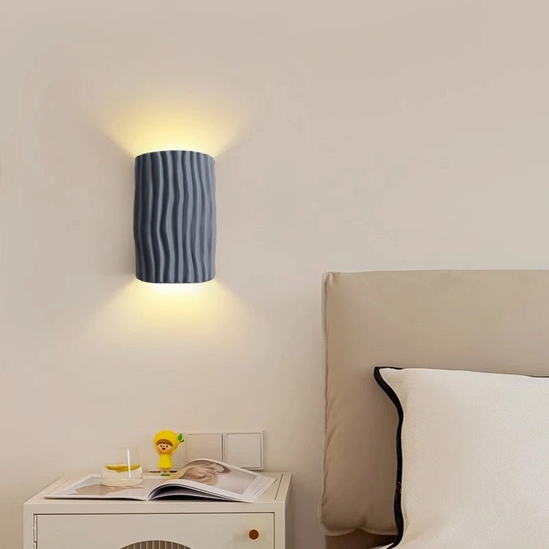 LuxRoyale Pleated Resin Wall Lamp Sconce With Soft Ambient Glow Textured Wave Pattern