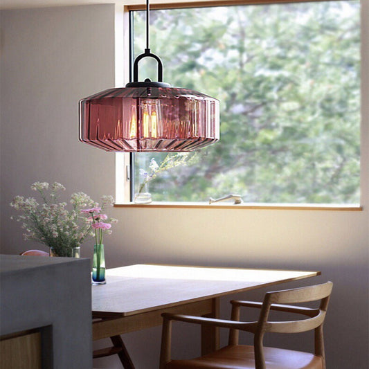 RoyaleGlow Modern Rose Fluted Glass Pendant Light for Dining Room