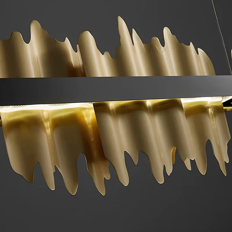 RoyaleGlow Linear Chandelier-Modern Dining Room Gold & Black Acrylic LED Light