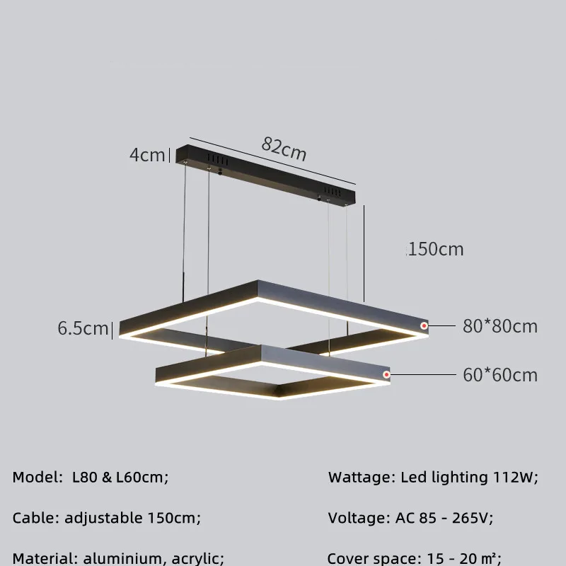 RoyaleGlow Modern Square LED Chandelier for Living Room, Dining Room & Kitchen Island