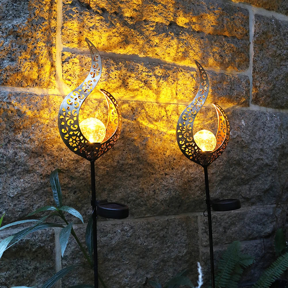 Rayvia Ornate Metal IP65 Solar Garden Stake Light with Cracked Glass Globe