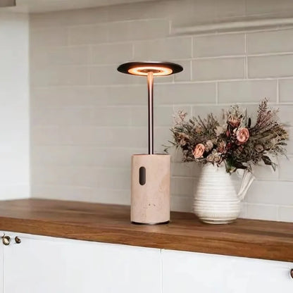 RoyaleGlow Rechargeable Travertine LED Table Lamp with Touch Dimming