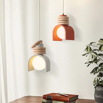 Royelux Modern Rustic Terracotta & Wood Pendant Light for Bedroom, Restaurant & Bar