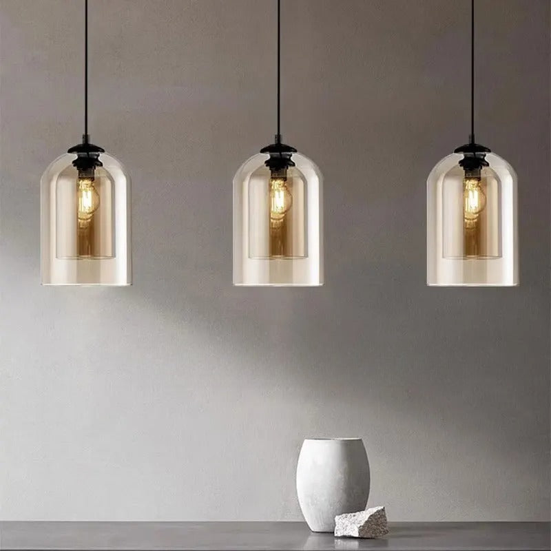 Lumora Modern Smoked Glass Dual-Shade Pendant Light for Dining Room