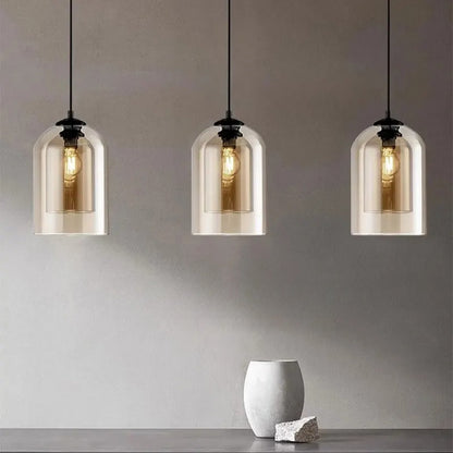 Lumora Modern Smoked Glass Dual-Shade Pendant Light for Dining Room