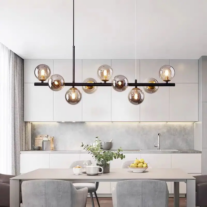 RoyaleGlow Modern Glass Globe Linear Chandelier for Living Room, Kitchen, Restaurant & Bar