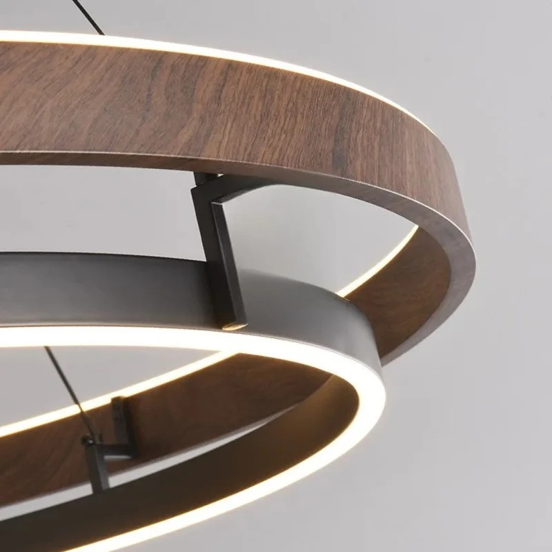 RoyaleGlow Modern Circular LED Pendant Light with Walnut finish For Farmhouse, Dining