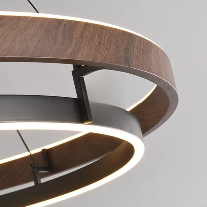 RoyaleGlow Modern Circular LED Pendant Light with Walnut finish For Farmhouse, Dining