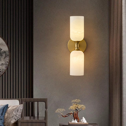 LuxRoyale Modern LED Alabaster Wall Sconce - Elegant Brass Tube Light