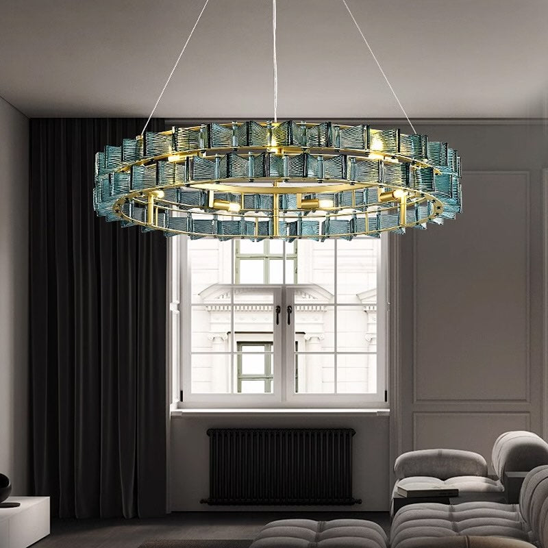 LuxRoyale Contemporary Glass Cube Chandelier-LED Gold Light Fixture